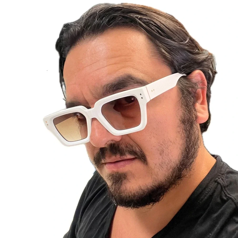 Square Sunglasses White Frame Brown Lens Gold Accent Fashion Shades Retro Lentes
